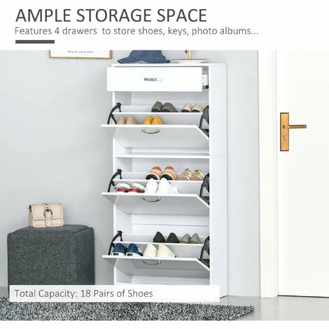 HOMCOM High Gloss Shoe Cabinet w/ 4 Drawers Shoe Storage Organizer for 18 Pairs