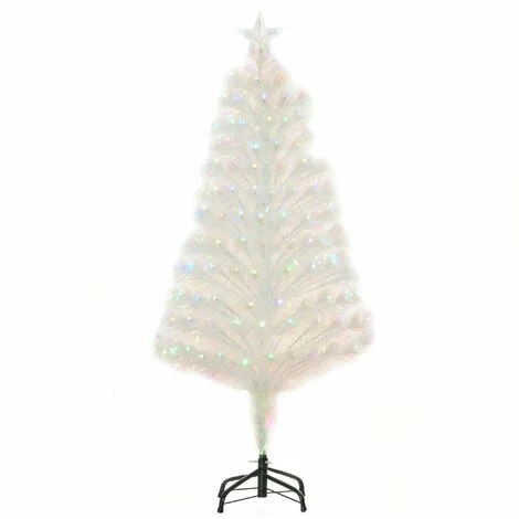 HOMCOM 4FT Prelit Artificial Christmas Tree Fiber Optic Xmas Decoration, White
