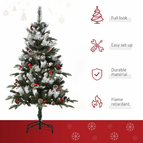 HOMCOM 4FT Artificial Snow Dipped Christmas Tree Xmas Holiday Pencil Tree Green