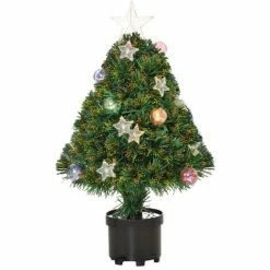 HOMCOM 2FT Pre-Lit Artificial Fibre Optic Christmas Xmas Tree Lights Decoration