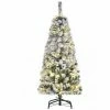 HOMCOM 4FT Prelit Snow Flocked Christmas Tree W/ Light, Xmas Decoration Green