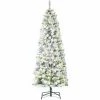HOMCOM 6FT Prelit Snow Flocked Christmas Tree W/ Light, Xmas Decoration Green