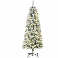 HOMCOM 5FT Prelit Snow Flocked Christmas Tree W/ Light, Xmas Decoration Green