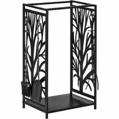 HOMCOM Heavy Duty Firewood Log Rack Wood Storage Holder W/ 4 Tools Steel, Black