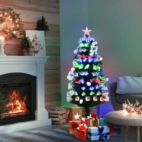 HOMCOM 5FT Pre-Lit Artificial Christmas Tree w/ Fibre Optic LED Light Decoration