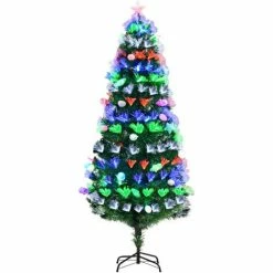 HOMCOM 6FT Pre-Lit Artificial Christmas Tree W/ Fibre Optic LED Light Decoration