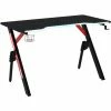 HOMCOM Steel Frame Light Gaming Desk Table W/ Cup Holder Headphone Hook Black