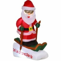 HOMCOM 4ft Christmas Inflatable Decoration With Santa Claus Skiing For Outdoor