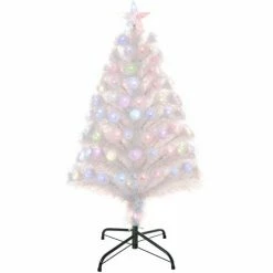 HOMCOM 3FT Pre-Lit Artificial Christmas Tree W/ Fibre Optic Xmas -White