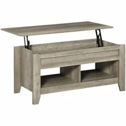 HOMCOM Lift Top Coffee Table W/ Hidden Storage Compartment & Shelves Oak