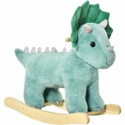 HOMCOM Kids Toddler Rocking Horse Plush Ride On Triceratops Rocker Wooden Base W/ Sound For 36-72 Months Green