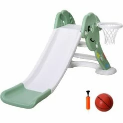 HOMCOM Kids Slide With Basketball Hoop Toddler Climber Freestanding Slider
