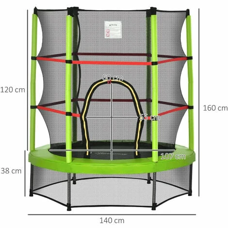 HOMCOM Kids Trampoline Mini Bouncer w/ Enclosure Net Age 3-6 Years Green