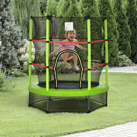 HOMCOM Kids Trampoline Mini Bouncer w/ Enclosure Net Age 3-6 Years Green