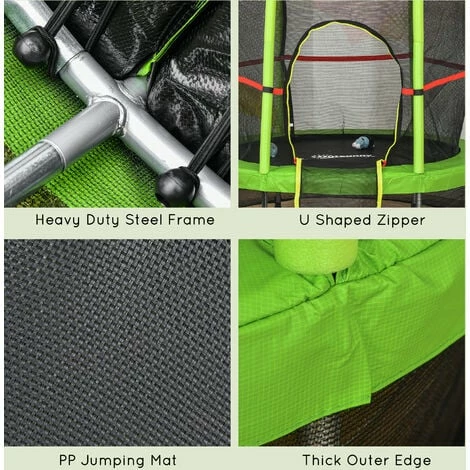 HOMCOM Kids Trampoline Mini Bouncer w/ Enclosure Net Age 3-6 Years Green
