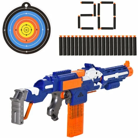 HOMCOM Toy Automatic Foam Blaster Gun Shooter 20 EVA Refill Darts for 8-12 Year
