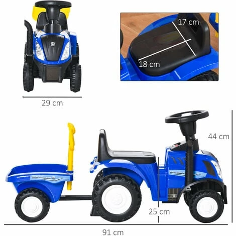 HOMCOM Ride On Tractor Toddler Walker Foot To Floor Slider w/ Horn Storage Steering Wheel for 12-36 Months Blue