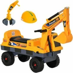 HOMCOM 2 In 1 Ride On Excavator Digger No Power Detachable Digging Bucket And Grab Bucket Music Light For 2-3 Years Old