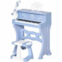 HOMCOM 37 Keys Kids Piano Mini Electronic Keyboard Light Kids Musical Instrument Educational Game Children Grand Piano Toy Set W/Stool & Microphone & Music Stand (Blue)