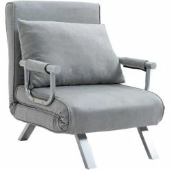 HOMCOM Sofa Bed Foldable Portable Armchair Sleeper Lounge With Pillow Light Grey