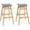 HOMCOM Wooden Bar Stool Linen Covered Cushion Wood Legs W/ Curved Seat, Natural