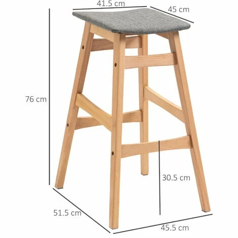 HOMCOM Wooden Bar Stool Linen Covered Cushion Wood Legs w/ Curved Seat, Natural