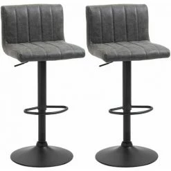 HOMCOM Barstools Set Of 2 Adjustable Height Bar Chairs With Footrest, Grey