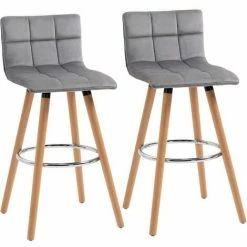 HOMCOM Bar Stool Set Of 2 Armless Upholstered Counter Height Bar Chairs Grey