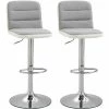HOMCOM Bar Stool Set Of 2 Adjustable Height Upholstered Bar Chair Light Grey