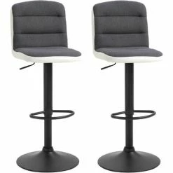 HOMCOM Bar Stool Set Of 2 Adjustable Height Upholstered Bar Chair Dark Grey
