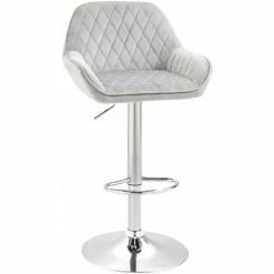 HOMCOM Velvet-Touch Bar Stool Adjustable Height With Footrest, Armrest, Grey