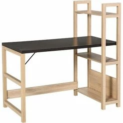 HOMCOM Computer Desk With Shelves Office Desk Workstation,Writing Desk Computer PC Laptop Table Workstation, Black Wood Grain