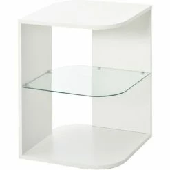 HOMCOM Modern Side Table Three Layer Bedside Table W/ Storage Shelves, White