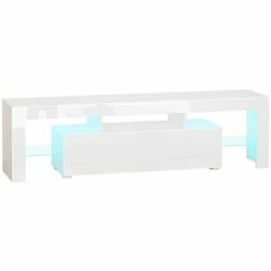 HOMCOM High Gloss TV Stand Cabinet W/ LED RGB Lights And Remote Control White