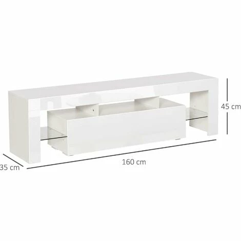 HOMCOM High Gloss TV Stand Cabinet W/ LED RGB Lights and Remote Control White