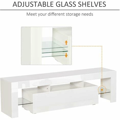 HOMCOM High Gloss TV Stand Cabinet W/ LED RGB Lights and Remote Control White