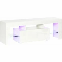 HOMCOM High Gloss TV Stand Cabinet W/ LED RGB Lights And Remote Control White