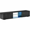 HOMCOM High Gloss TV Stand Cabinet W/ LED Lights Remote Control Cupboard Black