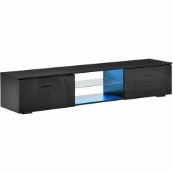 HOMCOM High Gloss TV Stand Cabinet W/ LED Lights Remote Control Cupboard Black