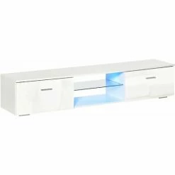 HOMCOM High Gloss TV Stand Cabinet W/ LED Lights Remote Control Cupboard White