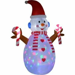 HOMCOM 8ft Christmas Inflatable Snowman With Candy, Rotating Lighted For Home Indoor Outdoor Garden Lawn Decoration Party Prop