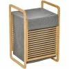 HOMCOM Laundry Hamper Bamboo Bedroom Collector Basket With Fabric Liner