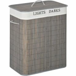 HOMCOM 2 Section Collapsible Laundry Hamper Flip Lid Removable Lining, Grey