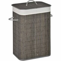 HOMCOM Collapsible Clothes Hamper With Lid Handles Removable Lining, Grey