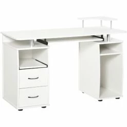 HOMCOM Computer Desk Office PC Table Workstation With Keyboard Tray, CPU Shelf, Drawers, Sliding Scanner Shelf, White