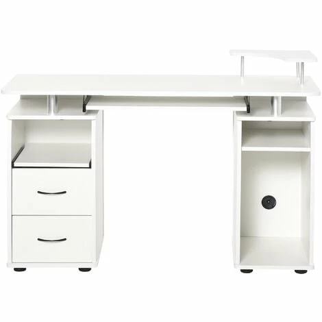 HOMCOM Computer Desk Office PC Table Workstation with Keyboard Tray, CPU Shelf, Drawers, Sliding Scanner Shelf, White