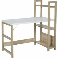 HOMCOM Rectangle Desk With Book Shelf Display Table Home Office, Wood Grain