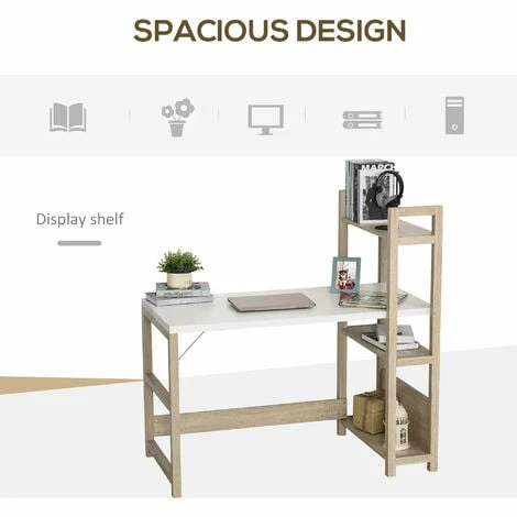 HOMCOM Rectangle Desk with Book Shelf Display Table Home Office, Wood Grain