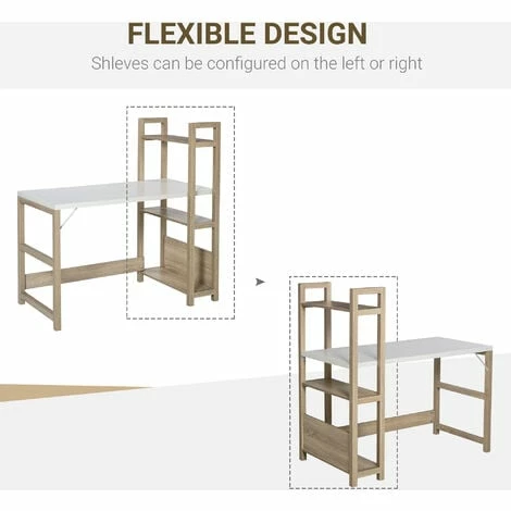 HOMCOM Rectangle Desk with Book Shelf Display Table Home Office, Wood Grain