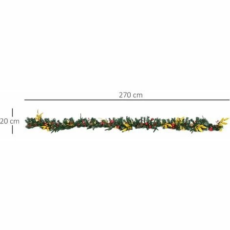 HOMCOM 2.7M Artificial Christmas Garland Pine Cones Decorations Seasonal Style